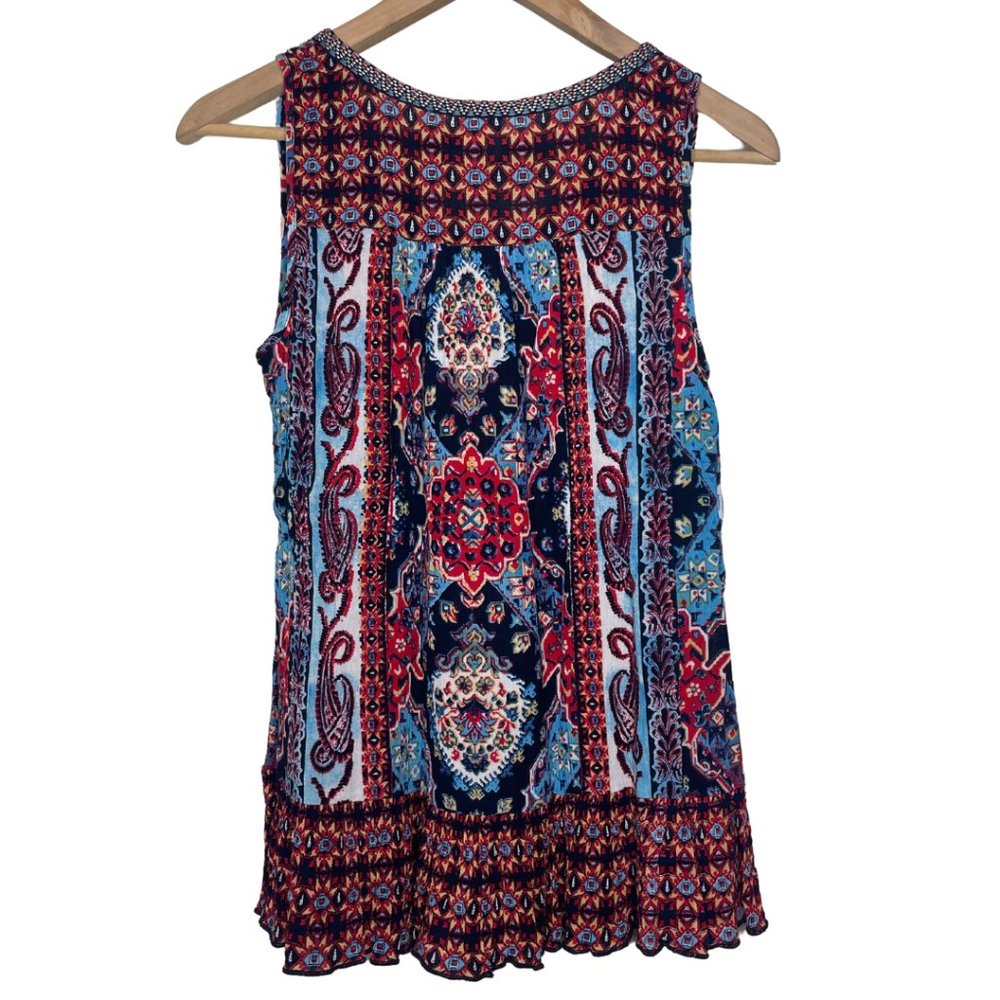 BILA | Boho Embroidered Floral Tunic Ruffle Sleeveless Blouse Tank Top | Size S - Picture 7 of 12